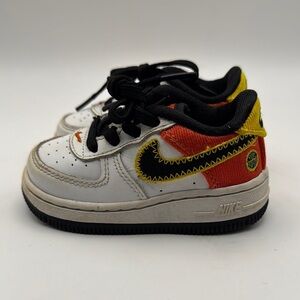 Kids Nike Air Force 1 Low‎ "Raygun" Sneakers White Orange Black Yellow Sz 5c